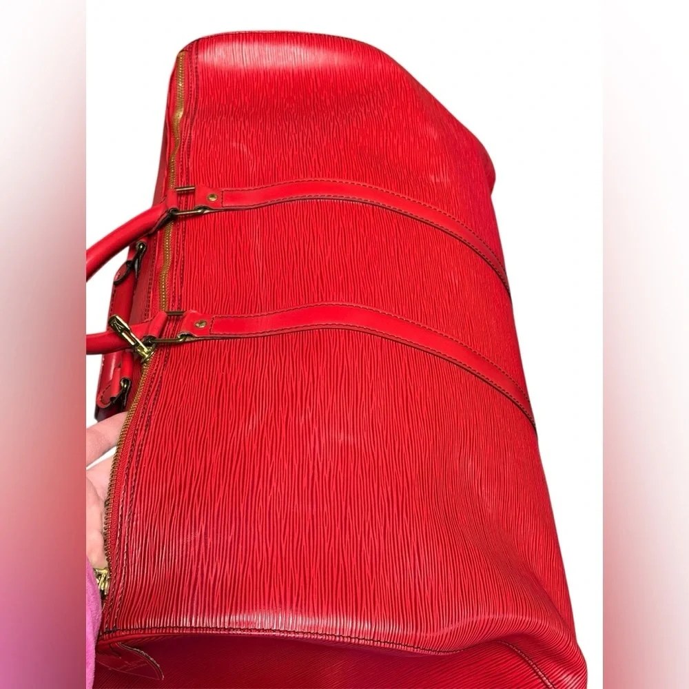 Louis Vuitton vintage red epi leather keepall 55